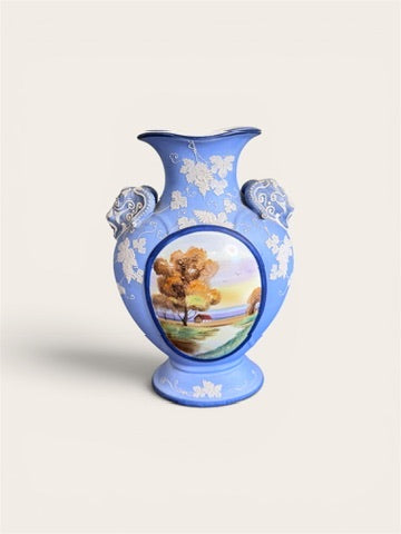 Antique Nippon Matte Blue Hand Painted Vase
