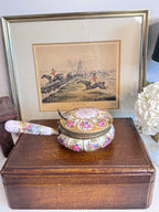Vintage Porcelain Romantic Scene Handled Dresser Box