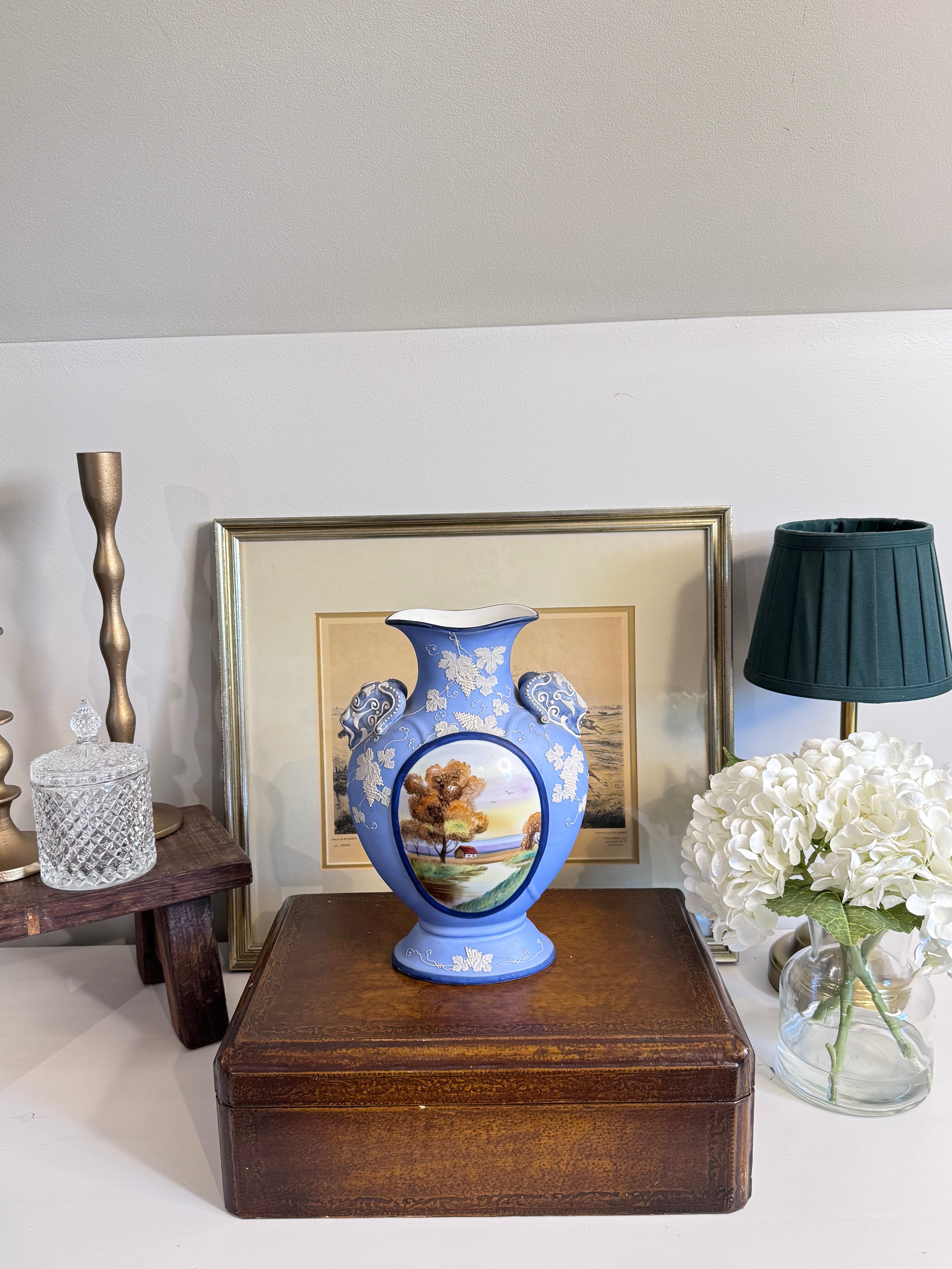 Antique Nippon Matte Blue Hand Painted Vase