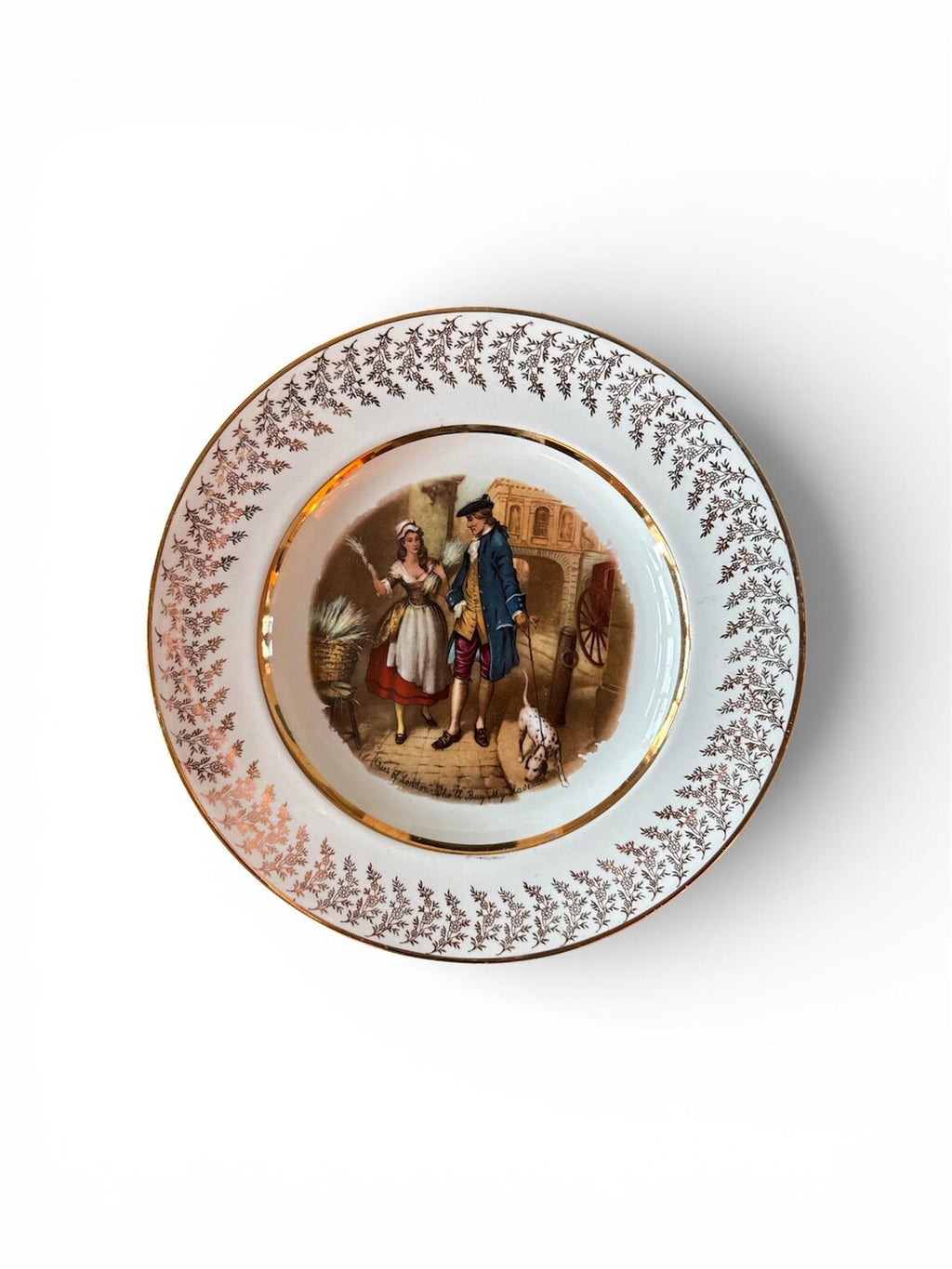 Vintage English Ironstone Plate – "Who’ll Buy My Lavender?" Gilt Decor, 10"