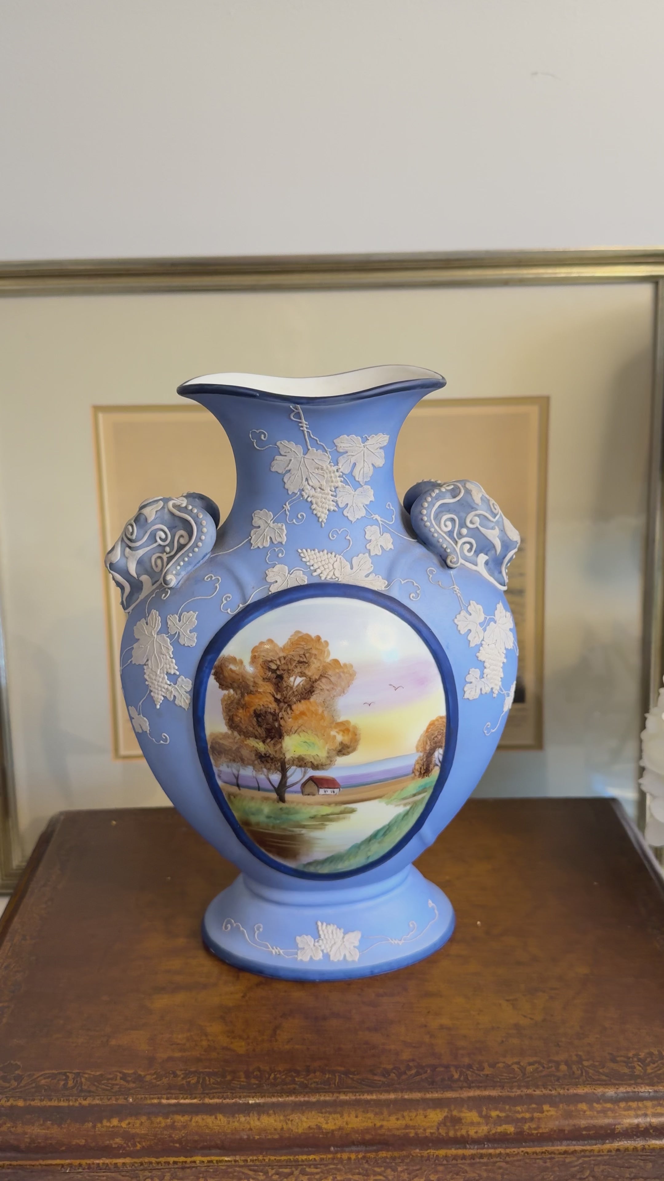 Antique Nippon Matte Blue Hand Painted Vase