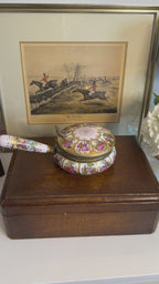 Vintage Porcelain Romantic Scene Handled Dresser Box